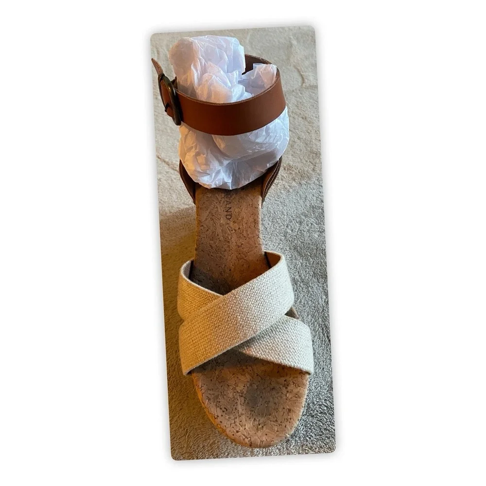 Lucky Brand Marla Cork Wedge Sandals Beige Tan Shoes Elastic Back Size 9.5Medium
